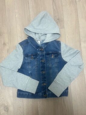 2/$30-Kids Denim Jacket with Gray Hoodie and Sleeves